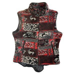 Vintage On Course Vest Women's Medium Red Fleece Aztec USA Made Southwestern Y2K
